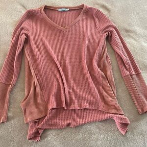 Women's V-Neck Ribbed Top - Pink